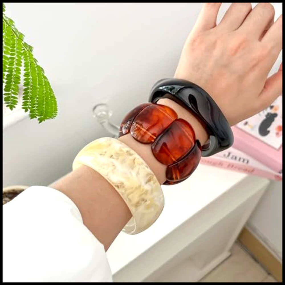 Chunky Tortoise Shell Resin Bangle Set Stackable … - image 3